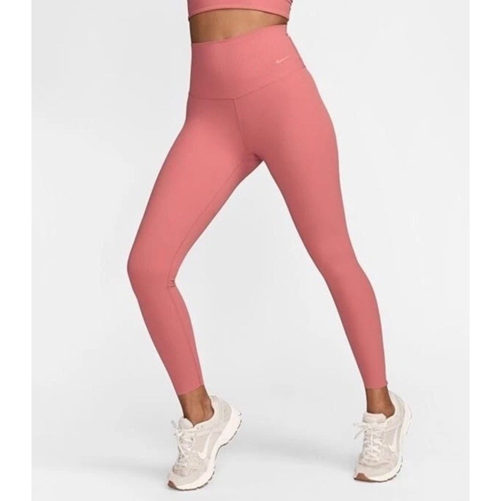 Nike Women's SMALL Zenvy Rib High-Waisted 7/8 Leggings in Canyon Pink -‎ $110